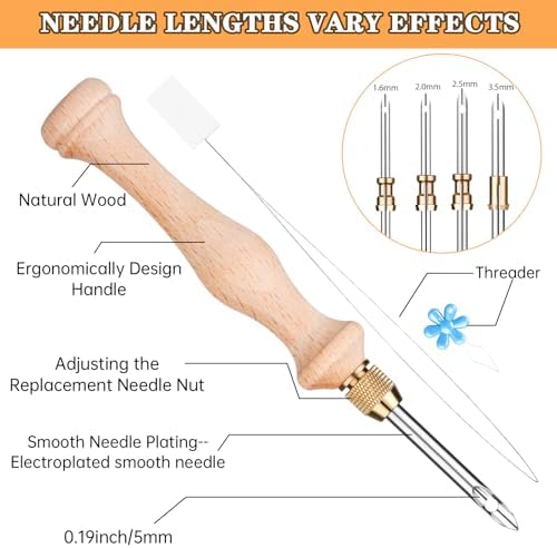 4 Sets of Punch Needle Kit with Storage Box,Adjustable Punch Needle Tool with1.6mm/2mm/2.5mm/3.5mm/5mm Metal Needles,Punch Needle Adults Beginner for DIY Craft,Perfect for Decoration and Gifts(Blue)