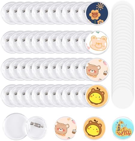100 Pack Acrylic Button Pins Badge, 35mm/1.38 Inch Clear Pins Buttons Badges Kit, DIY Acrylic Pin Buttons with Blank Round Paper