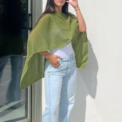 Women Sheer Poncho Shawl Top Lightweight Knit Pullover Beach Cover Up Tops