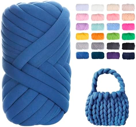 JeogYong Chunky Yarn for Hand Knitting, 1.1lb/20 Yards Arm Knitting Bulky Giant Tubular Yarn for Bags, Baskets, Pillows, Pet Nests, DIY Crafts (Dark Blue)