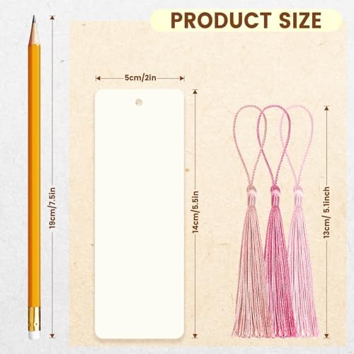 102 pcs Blank Bookmarks with Colorful Tassels – 350gsm Cardstock Bookmark Blanks for DIY Crafts, Holiday Gift Tags, Classroom Projects & Reading Rewards – 5.5 x 2 inch Bookmark Kit (Ivory White)