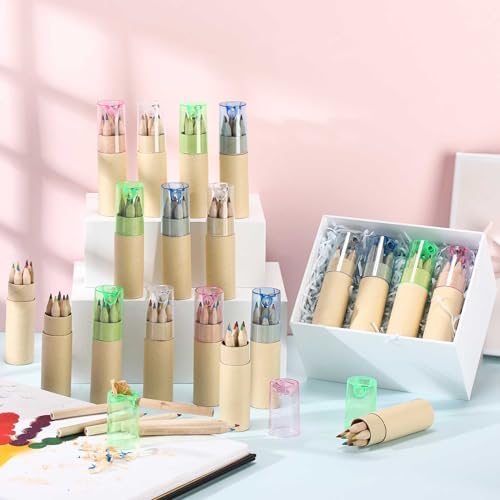 Kosiz 24 Pack Mini Colored Pencils with Sharpener Bulk 3.5" Drawing Portable Handheld Coloring Pencils in Tube Back to School Gifts for Students Artists Writing Sketching