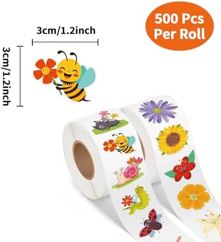 2 Rolls Spring Stickers for Kids, 1000PCS Summer Flowers Butterfly Insect Colorful for Envelopes Gifts Decor Reward Sticker in 16 Design,Incentive Sticker for Classroom,Animal Stickers for Toddlers