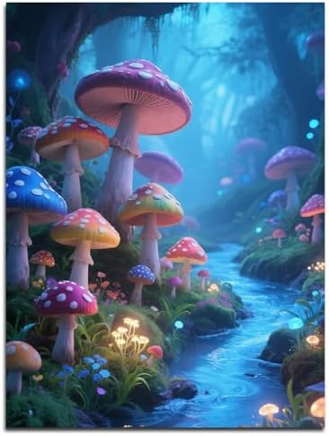 Muzagroo Paint by Numbers Oil Painting Kits for Adults DIY Mushroom Oil Painting for Beginners Hand Crafts Kits with Brushes and Acrylic Paints 16x20 inches (Mushroom)