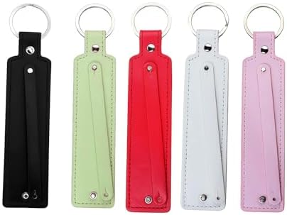 QUUPY 5Pcs PU Leather Keychain Blank DIY Craft Key Rings with 8mm Small Belt for Slide Charm Letters Beads Women Men(5 Colors)