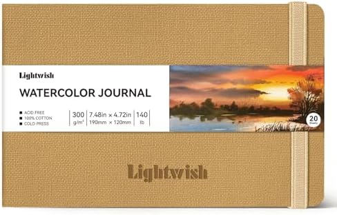 Watercolor Journal - 100% Cotton Cold Press Paper | 20 Sheets 40 Pages | 300GSM (140lb) | PU Leather Cover Watercolor Sketch Books for Artists Painting,Mixed Media7.5 in x 4.7 in