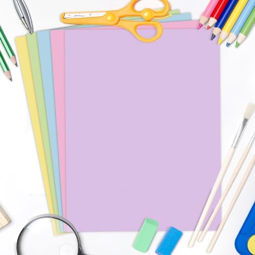 Whaline 50 Sheets 8.5 x 11 Inch Pastel Card Stock Paper 5 Solid Colors Assorted Core Scrapbook Craft Paper for Print DIY Card Making School Office Home Supplies, 65lb