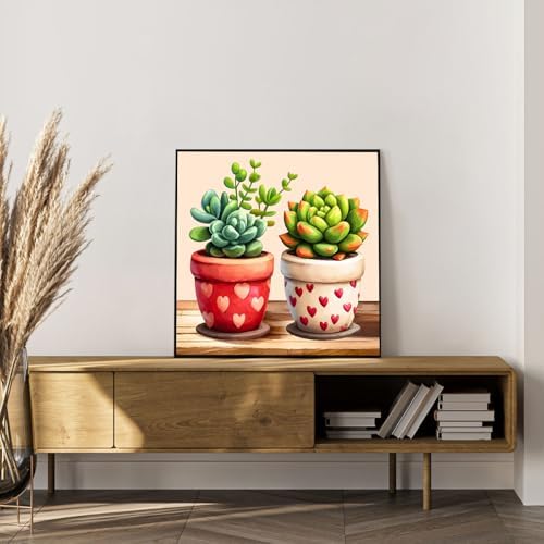 Framed Paint by Numbers Kit for Adults, Succulent & Plant Art 10x10 Inch