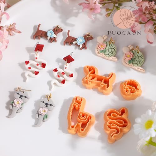 Puocaon Animal Polymer Clay Cutters - 12 Pcs Cute Animal Clay Cutters for Polymer Clay Jewelry, Cottagecore Snail Clay Earring Cutters Otter Cat Cow Fox Clay Jewelry Cutters