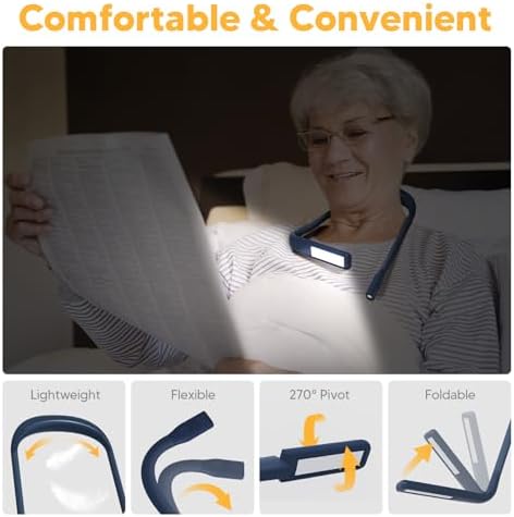Neck Book Light, 3 Color Stepless Dimming Reading Light for Bed