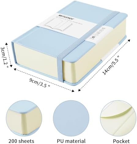 Mifuner Small Rectangle 3.5x5.5 200 Sheets 105gsm Mini Notebooks Blank Pages Sketchbooks Pocket Paint Writing Diary Memo PU Leather Cover Blue
