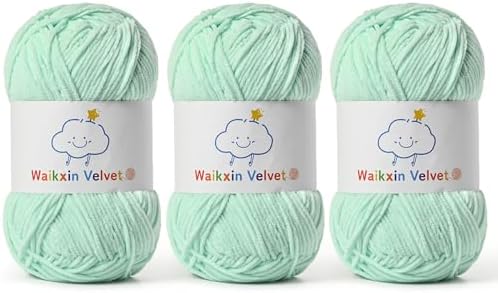 3 Pack Fluffy Chenille Yarn for Crocheting，Baby Yarn for Crocheting Soft，150g/5.28oz Velvet Amigurumi Yarn ，Fingering Weight Yarns for Crocheting Baby Blankets、DIY Craft.(3 Aqua Green)