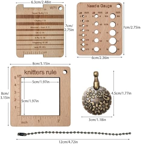 3 Pcs Wood Knitting Guage Rulers with Yarn Cutter, 3 Style Square Knitting Tool, Crochet Hook & Knitting Needle Gauge & Knitting Rule, Sewing Rulers for Art Sewing Knitting Crafts