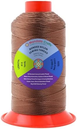 Mandala Crafts Size 346 210D T350 Brown Bonded Nylon Thread, 415 YDs