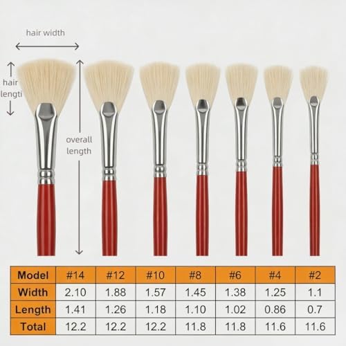 Fan Brush for Painting, 7-Piece Fan Brushes for Artists | 7 hog bristle fan brushes with birch handles for artists painting acrylic, oil & watercolor at home, school or studio.