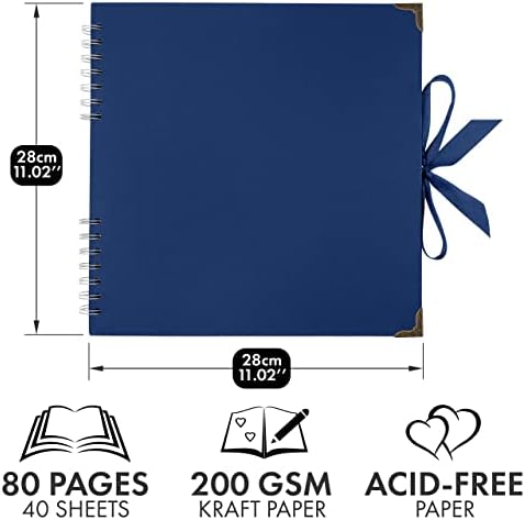 Bstorify Square Scrapbook Photo Albums 80 Pages (11 x 11 Inch) Blue | Hardcover with Thick 200 GSM Kraft Paper, Ideal for Your Scrapbooking Albums, Art & Craft Projects (Blue, 11 x 11 Inch)
