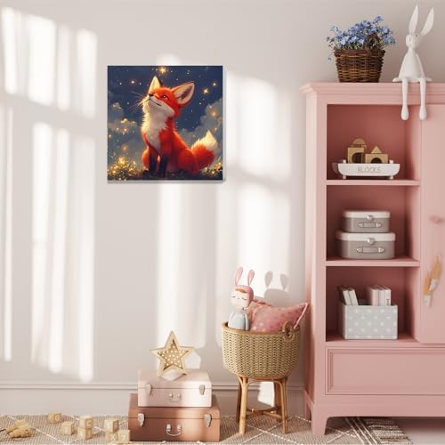 hkejoi Fox Paint by Numbers Kit for Kids, Fox Paint by Number for Kids Framed and Easel, Painting by Numbers, Easy DIY Crafts for Gift Home Wall Decor 8x8 in