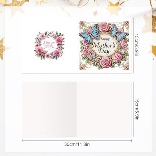 Tontut 6pcs 5D Diamond Art Painting Greeting Card Kit, Butterfly Flower Adult DIY with Envelope, Special Shape Diamond Design Greeting Card Creative Birthday Holiday Gift