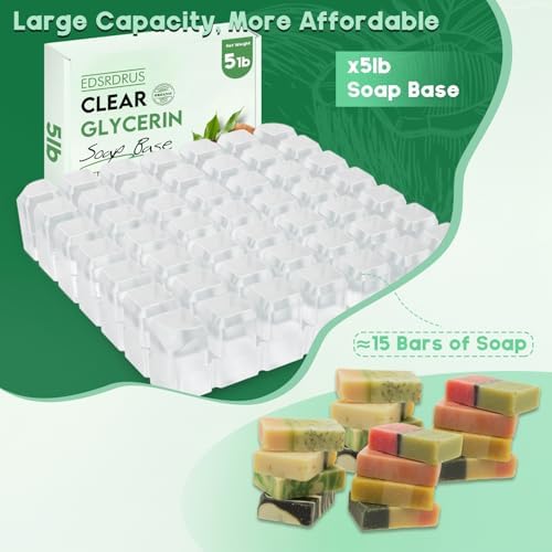 EDSRDRUS 5LB Glycerin Soap Base, Unscented Melt and Pour Soap Base for DIY Handmade, Deep Pre-Scored Cuts for Effortless Use, Easy to Melt (Transparent, 5 Pound)