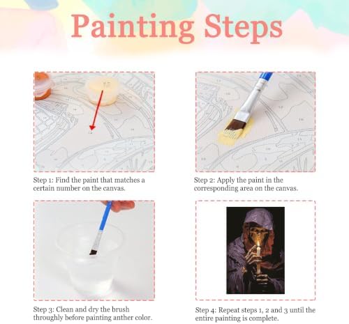 Auremi Horror Framed Paint by Number for Adults,DIY Skeletons Painting by Number Kits on Canvas Acrylic Oil Painting Kits for Adults Paint by Number Kits for Home Decor 20x30cm