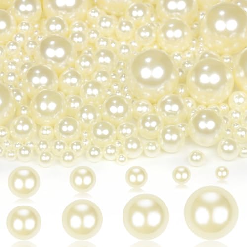 2200PCS Pearls for Crafting, Ivory No Hole Beads for Centerpieces Vases, 9 Sizes Bulk Fake Pearls Beads for Vase Filler, Candles Centerpiece, DIY Crafts, Jewelry Making (4/6/8/10/12/14/16/18/20mm)