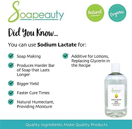 SODIUM LACTATE for Soap Making & Lotions | 60% USP Pure Natural Preservative | Harder Bar of Soap, Bigger Yield, Faster Cure Time, Provides Moisture | 2 oz