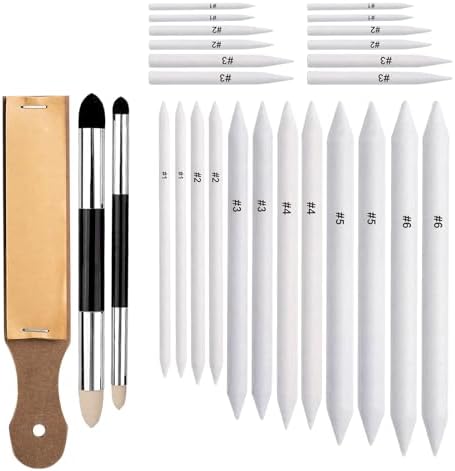 27 PCS Blending Stumps and Blending Sponge Pens with Sandpaper Pencil Sharpener, Tortillions Blending Sticks for Shading Complete, Blending Pencils for Student Artist Charcoal Sketch Drawing Tools
