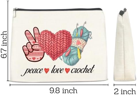 Peace Love Crochet Makeup Bag -Knitting Gift for Women Knitters Lovers,Lightweight Cosmetic Pouch