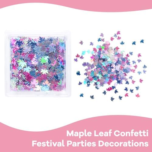 Multicolor Glitter Maple Leaves Sequins Accessories for DIY Journal, Shiny PVC Maple Leaves Confetti for Party Decorations, Mini Leaf Sequins Accessories for Drawing Notebooks.Silver Light Pink Blue