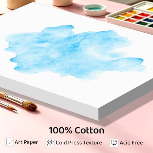 20 Sheets Watercolor Paper 9x12, 140lb/300gsm Cold Press Watercolor Paper