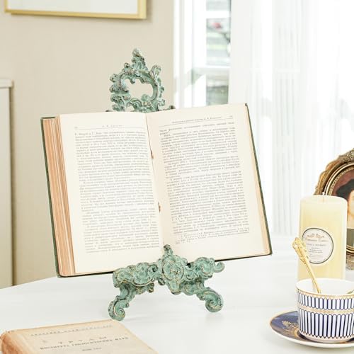 Sungmor Vintage Cast Iron Cookbook Stand, 15.5 Inches Tall Antique Green