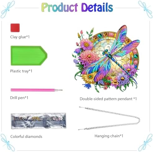 Koikify Floral Dragonfly Diamond Painting Pendant Kit for Adults