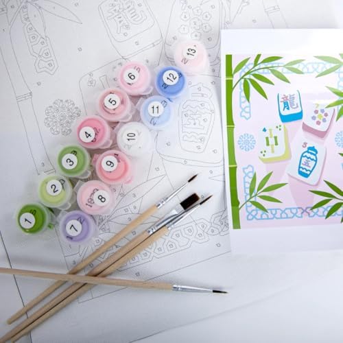 Pink Picasso Paint by Number Kit, All Ages, 8x10, Tile Time Mahjong | Mid Century Modern Collection, Acrylic Paints and Brushes included, Pre-printed high quality canvas, DIY art kit, Gift-ready