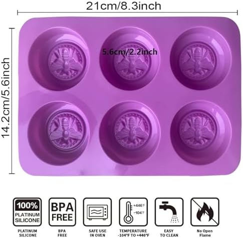 2Pcs Bee Silicone Molds Bee Soap Molds for Soap Making Lotion Bar Molds | Round Honeybee Silicone Mold for Making Homemade Soap, Lotion Bar, Jello, Bath Bomb, Beeswax, Candle