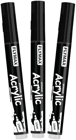 FLYMAX Black Marker Paint Pens - Permanent Marker Pens Black Acrylic Paint Water-Based 2.5mm Medium Tip Waterproof Quick-Drying (3 in 1Pack)