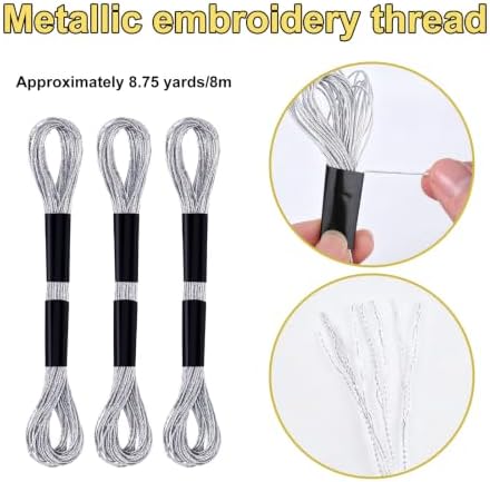 Gosknor 6 Skeins Embroidery Threads, Metallic Embroidery Floss (Silver)