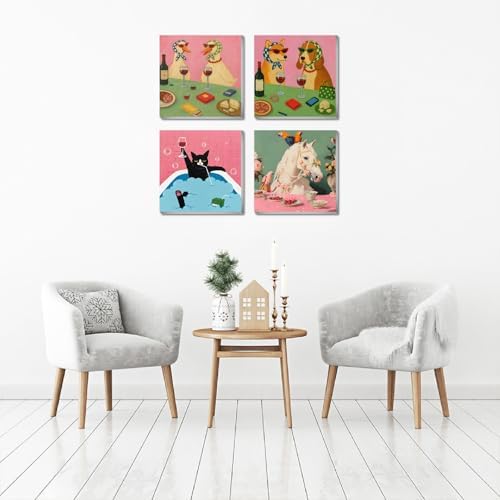 FQOVKYN 4 Packs Funny Animals Paint by Numbers Kit for Adults Beginner, Horse Paint by Numbers with Frame, DIY Crafts Painting by Number for Gift Home Wall Decor 8 * 8 inch