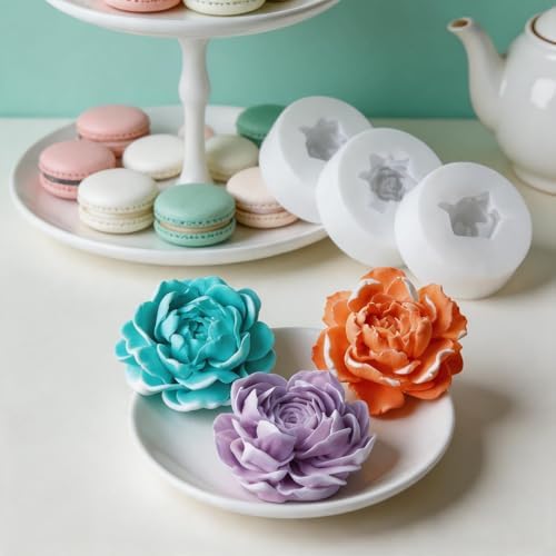 3Pcs 3D Jasmine Peony Flower Silicone Molds for Candle & Soap DIY Craft