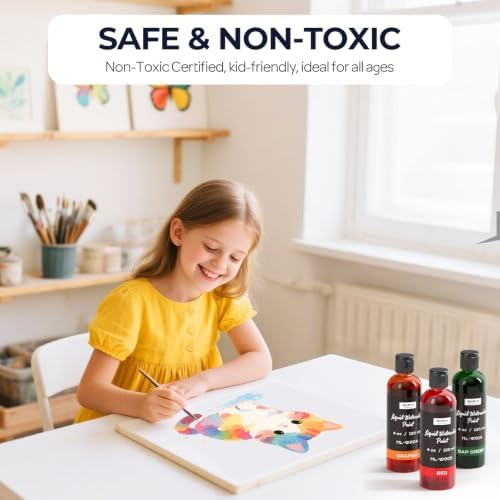 Nicpro 6 Colors Liquid Watercolor Paint Set, 4oz Non-Toxic Water Colors