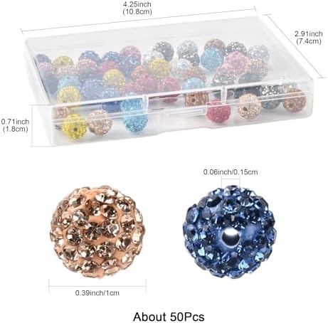 Assorted 50Pcs Disco Ball Rhinestone Polymer Clay Beads for Jewelry Making Colorful Sparkly Spacer Beads for Bracelets Necklaces Earrings Making Craft Gift