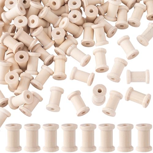 Pndeyo 50pcs Wooden Spools of Crafts, 0.59x1in, Beige