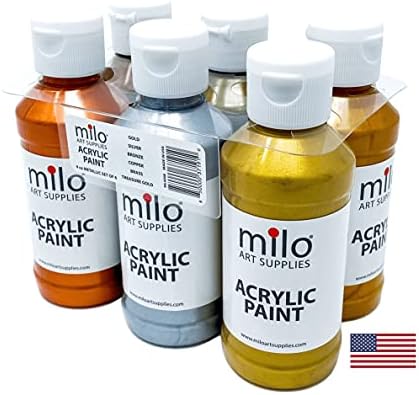 milo Metallic Acrylic Paint Set, 6 Metallic Colors, 4 oz Bottles