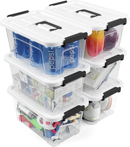 NUMIFUN Plastic Storage Bins With Lids 6 Pack Storage Organizer Bins, 7 Quart Stackable Storage Bins with Lids and Black Handle Buckle Easy for Home Office Organization, White
