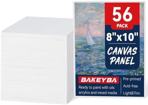 Canvas Boards for Painting - 56 Pack, 8x10 Inch Panels, 100% Cotton White | Blank Canvas Art Supplies for Acrylics, Oil, Watercolor, Tempera Paints