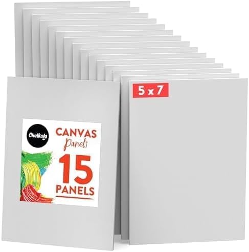 Chalkola 15 Paint Canvas Panels 5x7 inch for Acrylic Painting & Oil Art | Primed 100% Cotton Boards (15 Pack), Acid-Free Blank Canvases for Professional Artists, Hobby Painters, Kids & Beginners