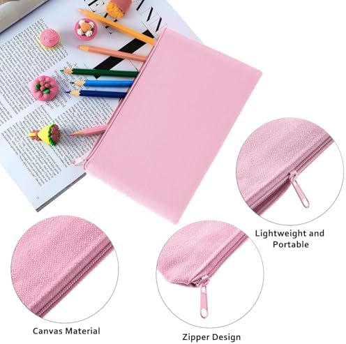 Gejoy 10 Pack Blank Canvas Cosmetic Bags Zipper Pouch DIY,M,Pink
