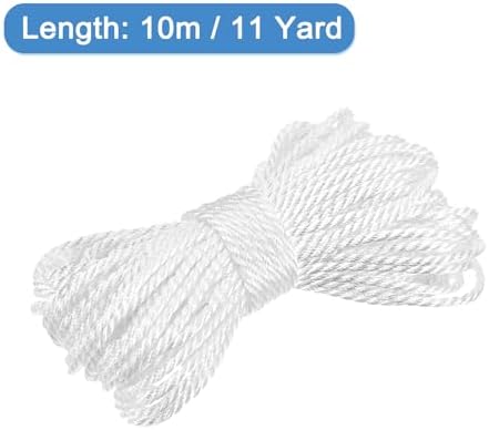 MECCANIXITY Twisted Cord Trim, 11 Yard 1.5mm 3-Ply Twine Braided Rope Shiny Thread String for Craft Gift Bag Curtain Christmas Decor, White - 10m