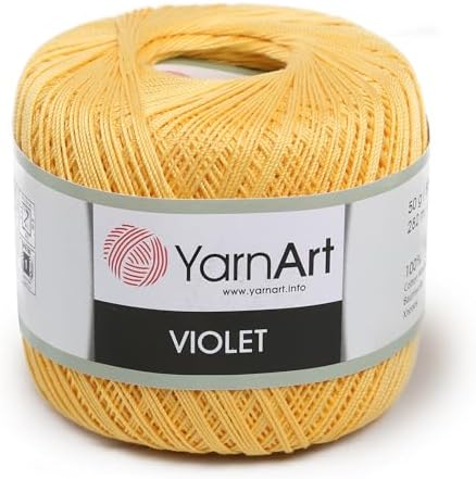Yarn Art 1 Skein YarnArt Violet,100 Mercerized Cotton Yarn Threads Crochet Lace Hand Knitting Yarn Embroidery Arts Crafts (Yellow 4653)