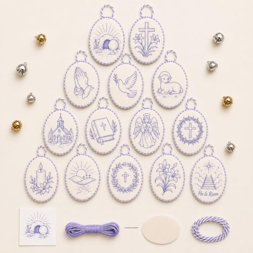 Beginner-Friendly DIY Heirloom Oval Embroidery Ornament Kit Collection, Christmas Embroidery Kit, Threads & Tools, Complete Craft Kits for Adults, Xmas Tree Hanging Decor (Easter)
