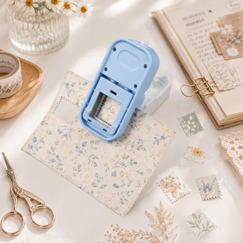 CYFUN DESIGN Stamp Punch, Stamps Cutter, Postage Stamps Edge Paper Punch, Perforated Craft Punches for Junk Journal & Scrapbooking, Stackable Design with Alignment Cutout for Precise Positioning(Blue)